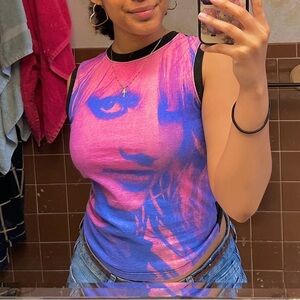 Vibrant Pink and Blue Women's The Britney Tour 2001 Tank Top